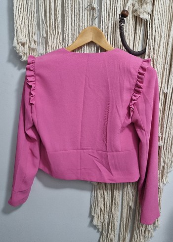 Pembe Fırfırlı Kısa Kadın Blazer Ceket - Görsel 3