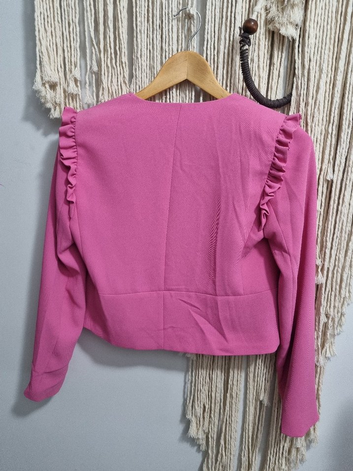 Pembe Fırfırlı Kısa Kadın Blazer Ceket - Görsel 3