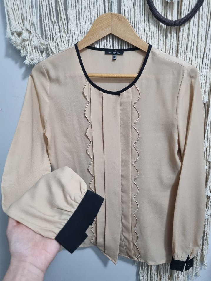 MISSIPEKYOL Bej orijinal casual tiril gömlek - Görsel 3