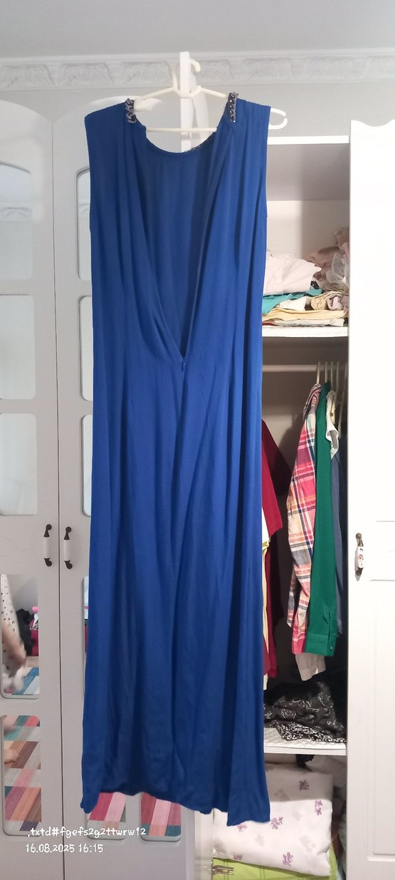 Mavi takı yakalı Uzun Elbise - Görsel 4