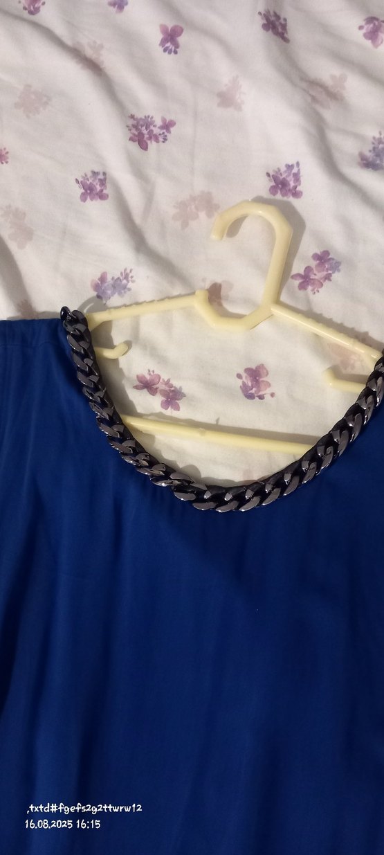 Mavi takı yakalı Uzun Elbise - Görsel 3