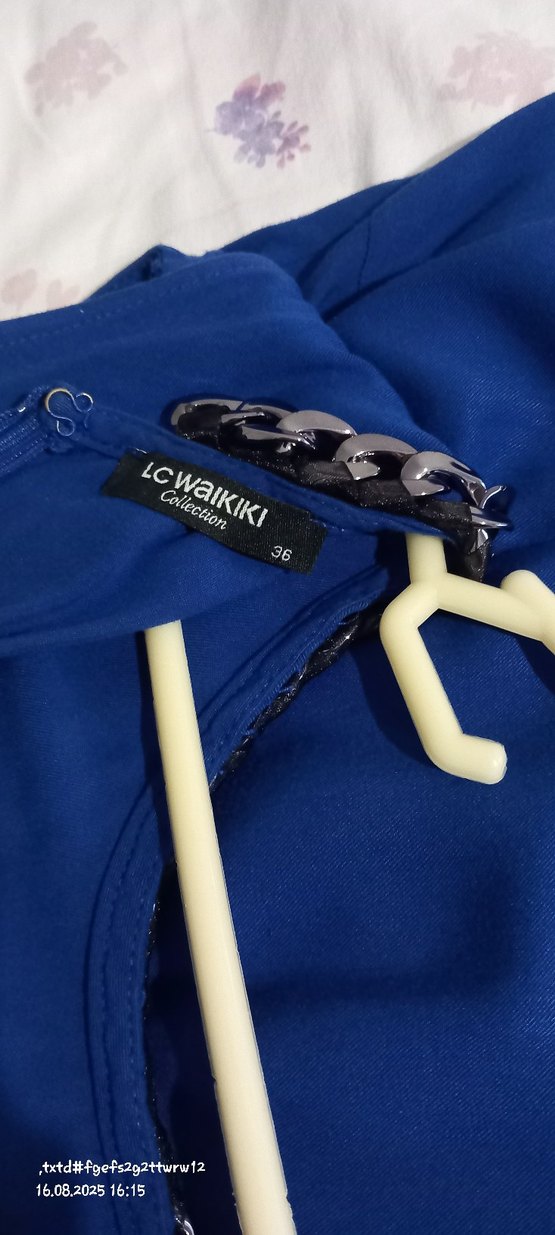 Mavi takı yakalı Uzun Elbise - Görsel 2