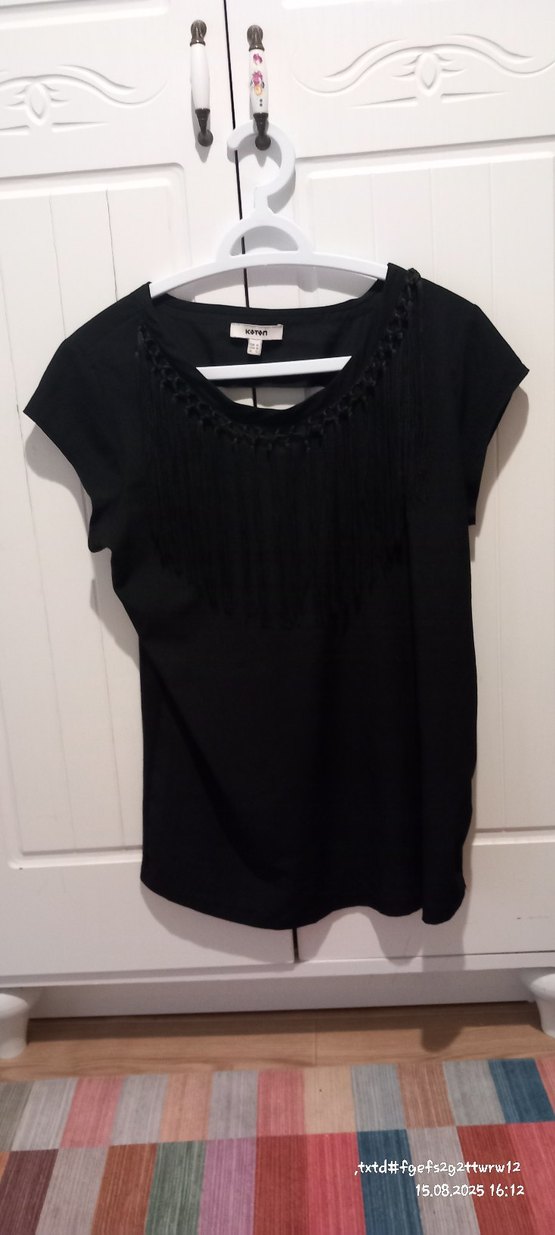 Siyah Kadın püsküllü Kısa Kollu Bluz - Görsel 2