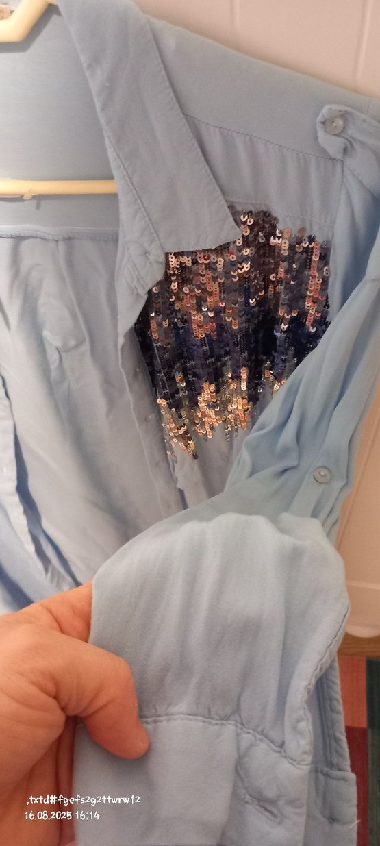 Uzun Kollu Mavi Nakışlı Gömlek tunik - Görsel 2