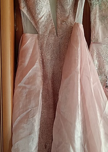 Pembe Straplez Nakışlı Bohem Uzun Elbise - Görsel 2