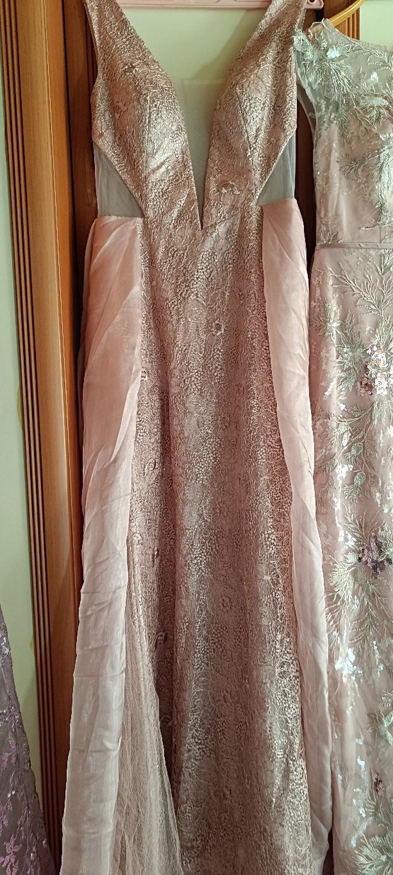 Pembe Straplez Nakışlı Bohem Uzun Elbise - Görsel 3