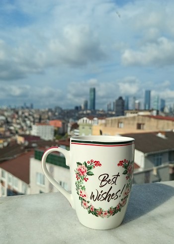 Beyaz Çiçek Desenli porselen Kupa
