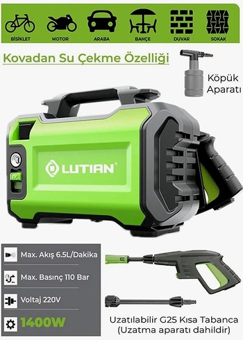 Lutian 1400W Yeşil Basınçlı Yıkama Makinesi