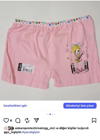 4 Yaş Beden gri Renk Tutku Baskılı kız Çocuk Boxer 6 lı
