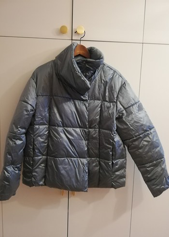 Gri Kadın Kışlık Düğmeli Mont