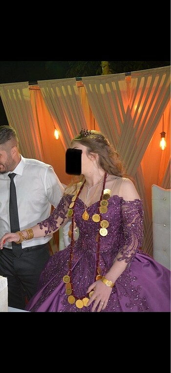 m Beden mor Renk Kabarık Nişanlık Abiye