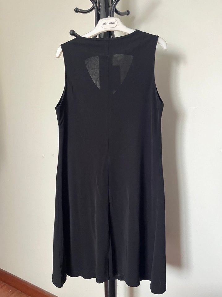 Siyah V Yakalı Drapeli Midi Kadın Elbise - Görsel 3