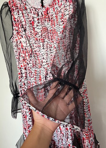 Uzun Kollu, Yüksek Yakalı, Salaş Kesim Batik Elbise - Görsel 4