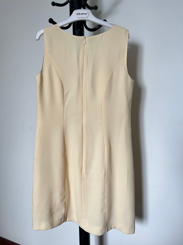 Bej Mini V Yaka İşlemeli Abiye Elbise - Görsel 2