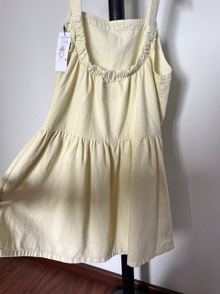 Kolsuz Sarı Keten Elbise - Görsel 5