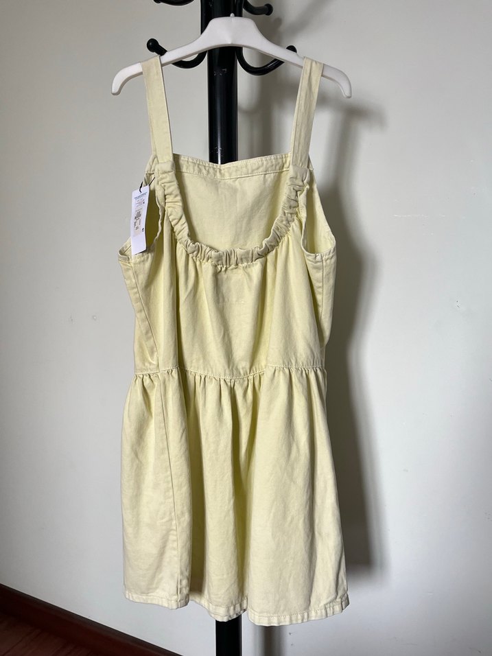 Kolsuz Sarı Keten Elbise - Görsel 2