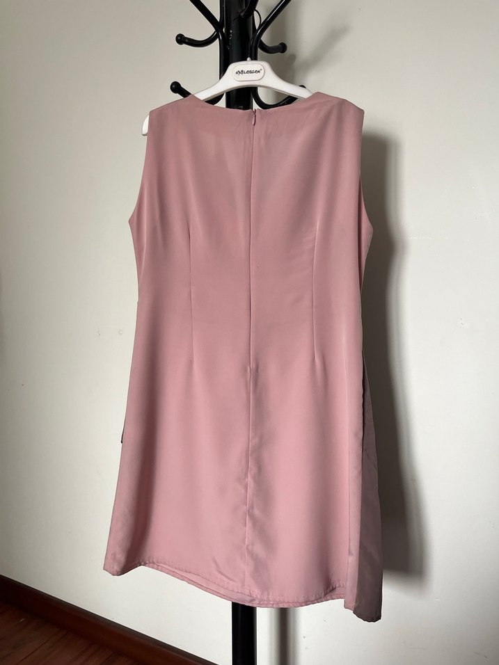 Bej Pilili Midi Kolsuz Ofis Elbisesi - Görsel 3