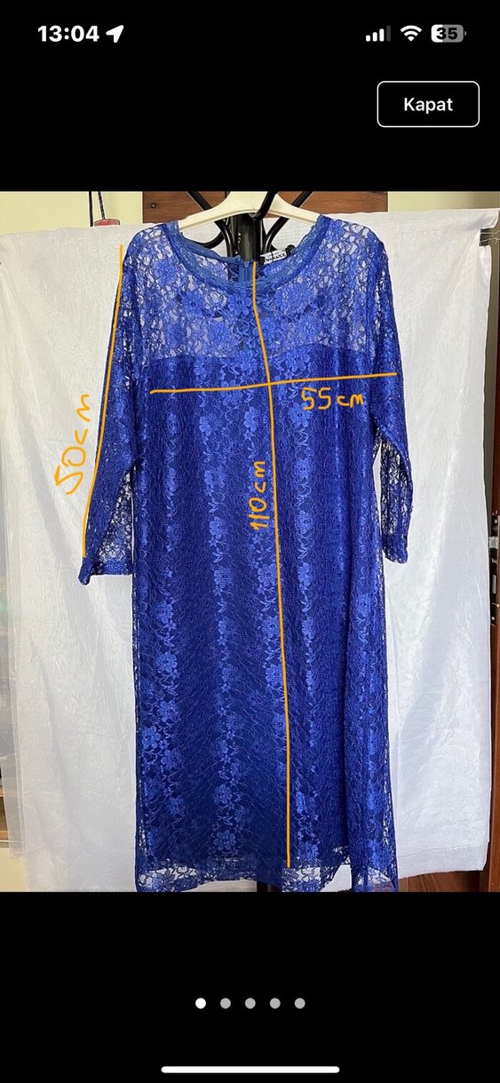 Saks mavisi lacivert dantelli elbise - Görsel 5