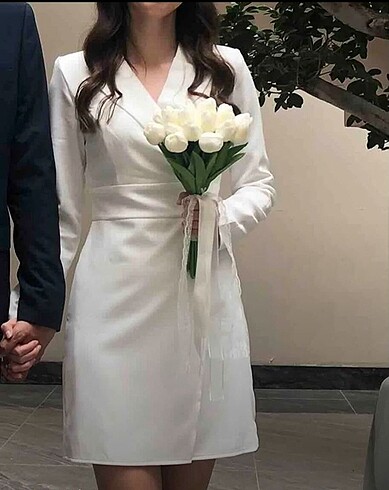 Ekru Kruvaze Dokuma Nikah Elbisesi