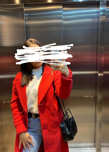 H&M Kırmızı Uzun Düğmeli Kaban - Görsel 2