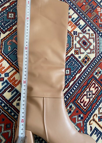 Bej Deri Dizüstü İnce Topuklu Çizme - Görsel 7