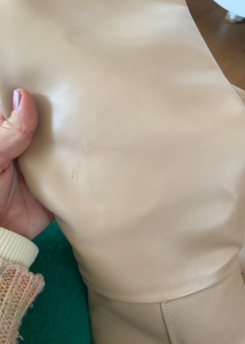 Bej Deri Dizüstü İnce Topuklu Çizme - Görsel 6