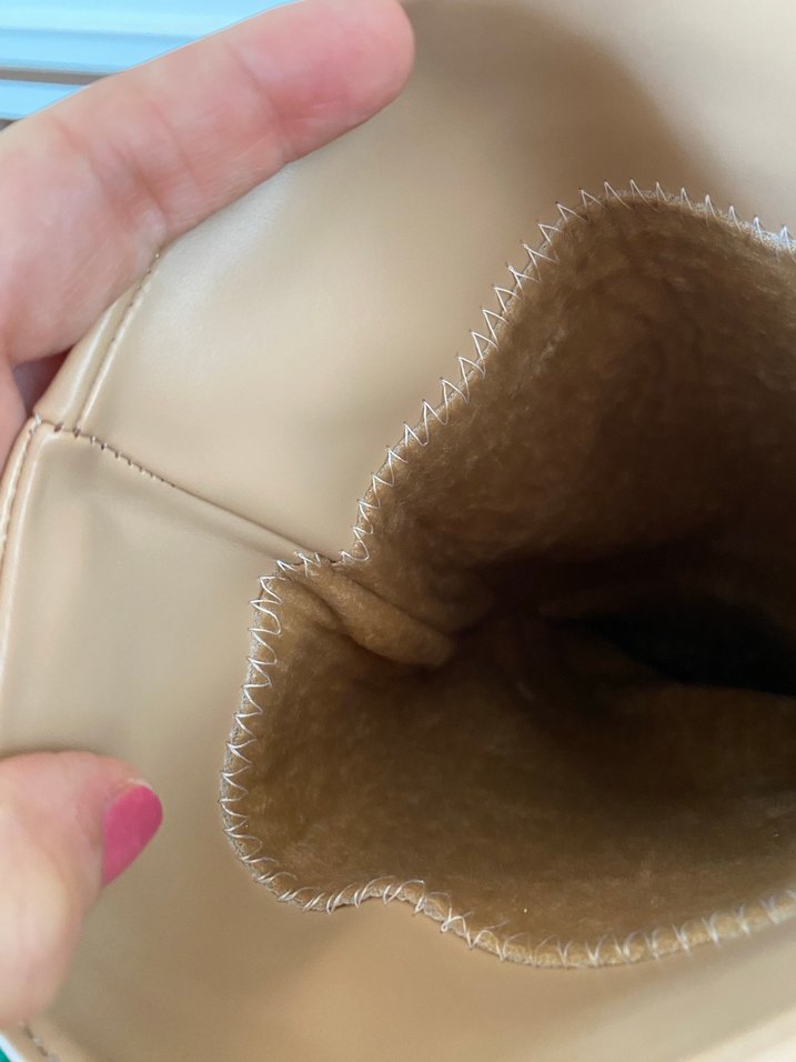 Bej Deri Dizüstü İnce Topuklu Çizme - Görsel 5