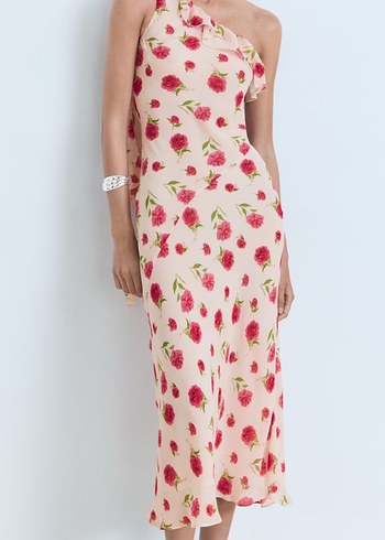 Mango Pembe Çiçek Desenli midi Elbise XXL
