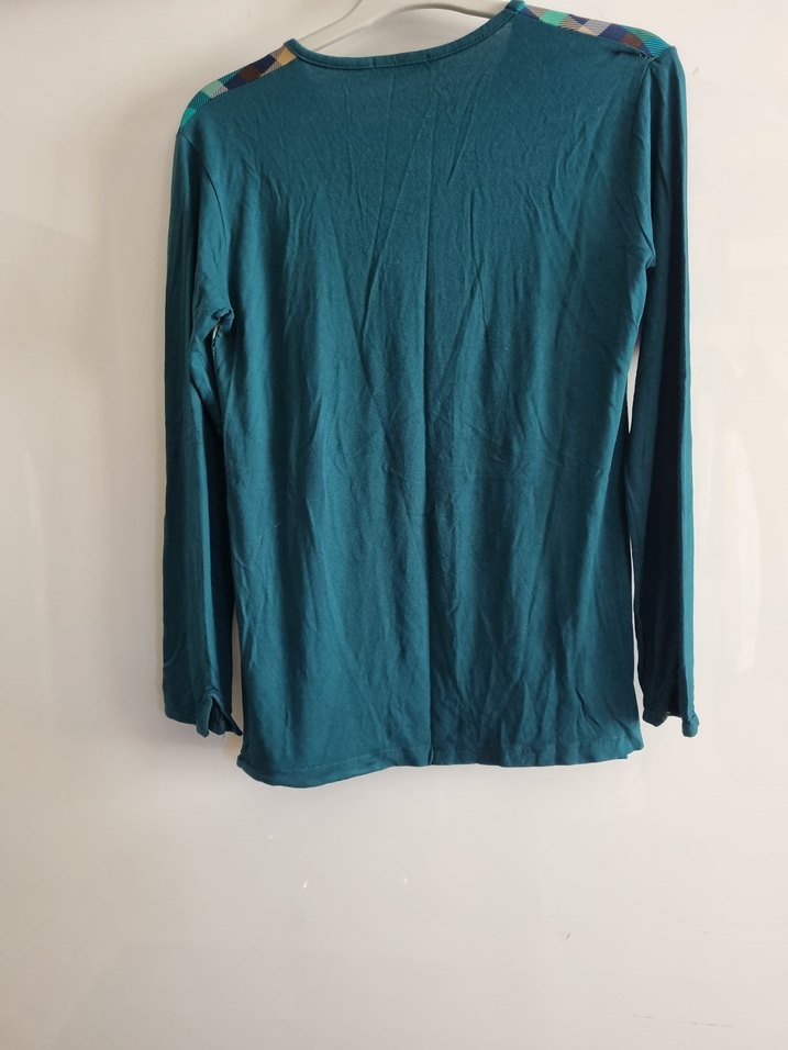 Uzun Kollu Renkli Kareli Bluz - Görsel 3