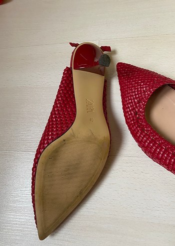 Zara kırmızı hasır topuklu ayakkabı - Görsel 3