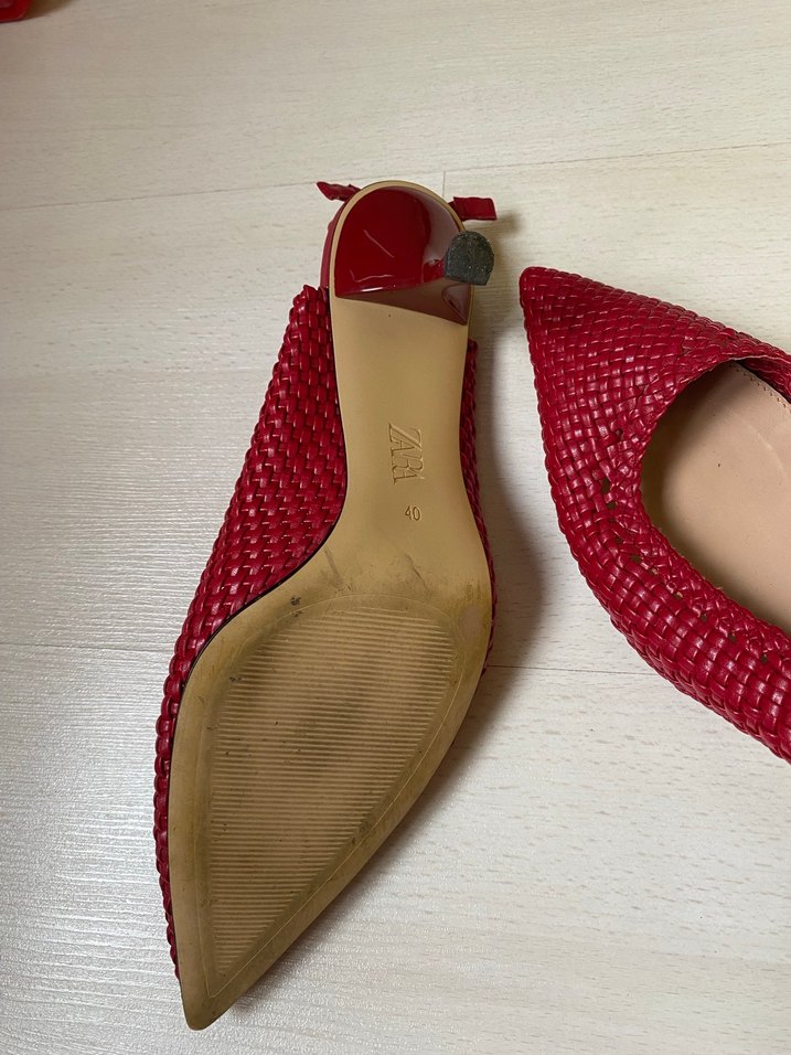 Zara kırmızı hasır topuklu ayakkabı - Görsel 3