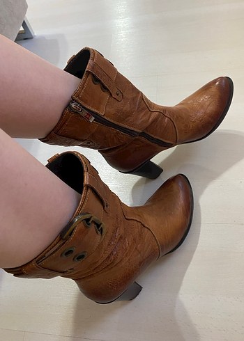 Hakiki deri kemerli vintage bot - Görsel 4