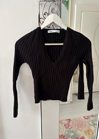 Zara s bedenSiyah V Yaka Fitilli Triko Kazak - Görsel 8