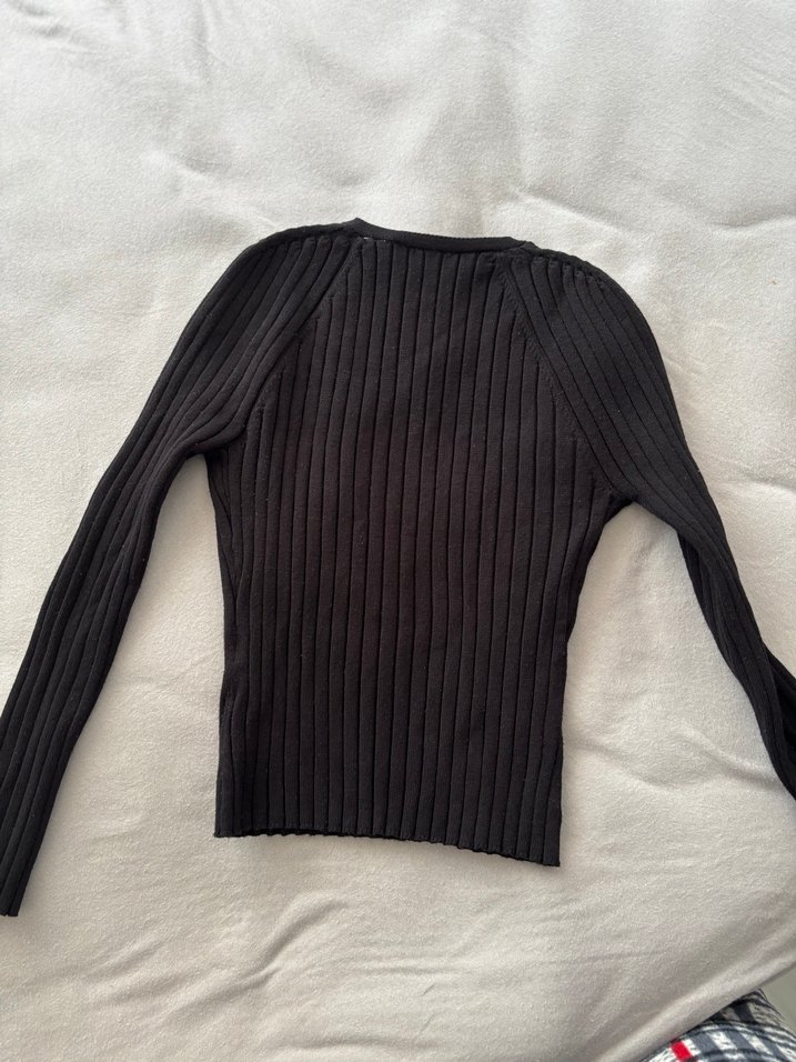 Zara s bedenSiyah V Yaka Fitilli Triko Kazak - Görsel 2