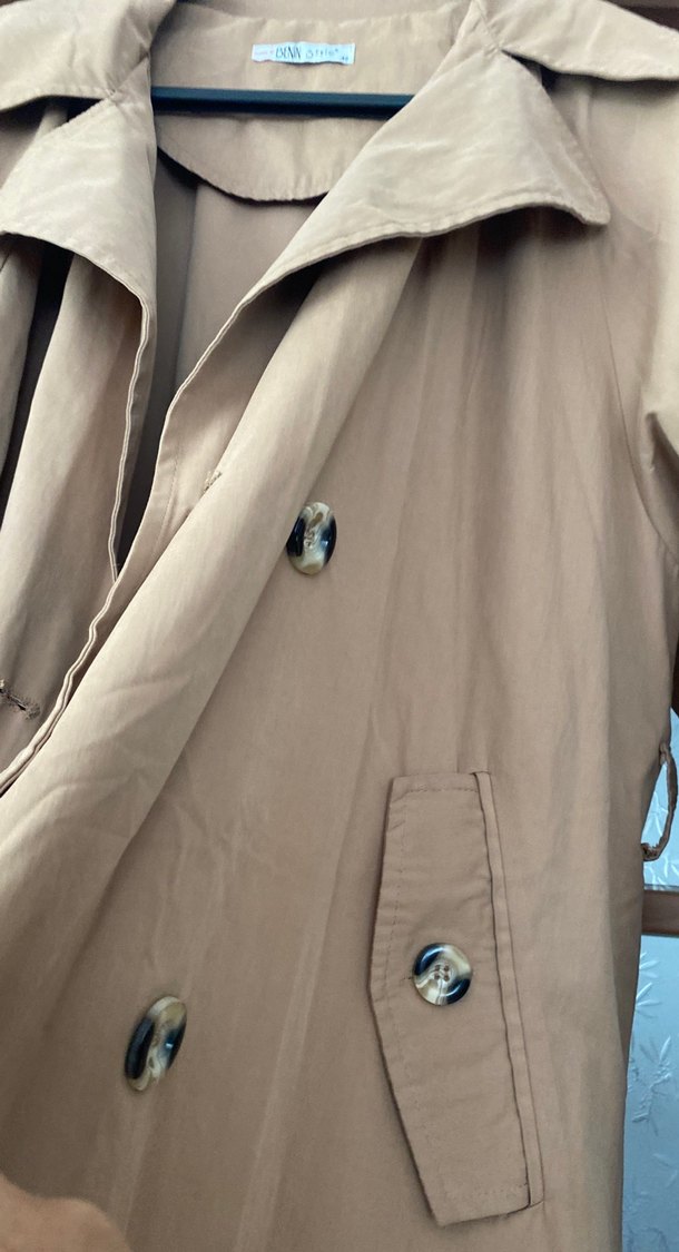 Bej Kadın Uzun Keten Trençkot - Görsel 2