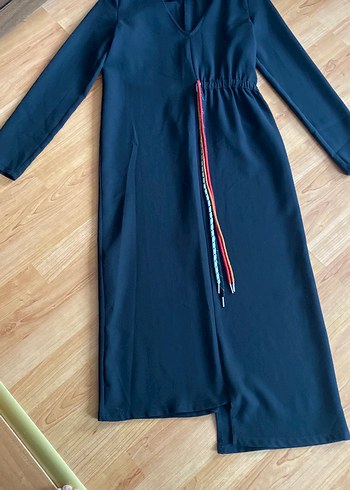 Siyah V Yaka Uzun Bohem Elbise - Görsel 7