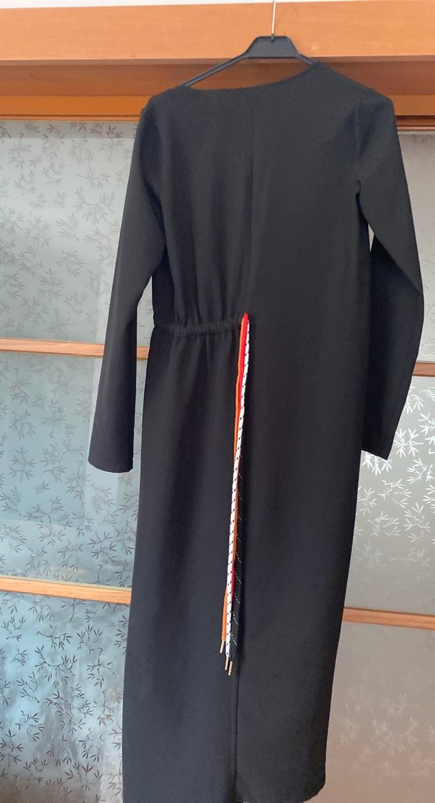 Siyah V Yaka Uzun Bohem Elbise - Görsel 5