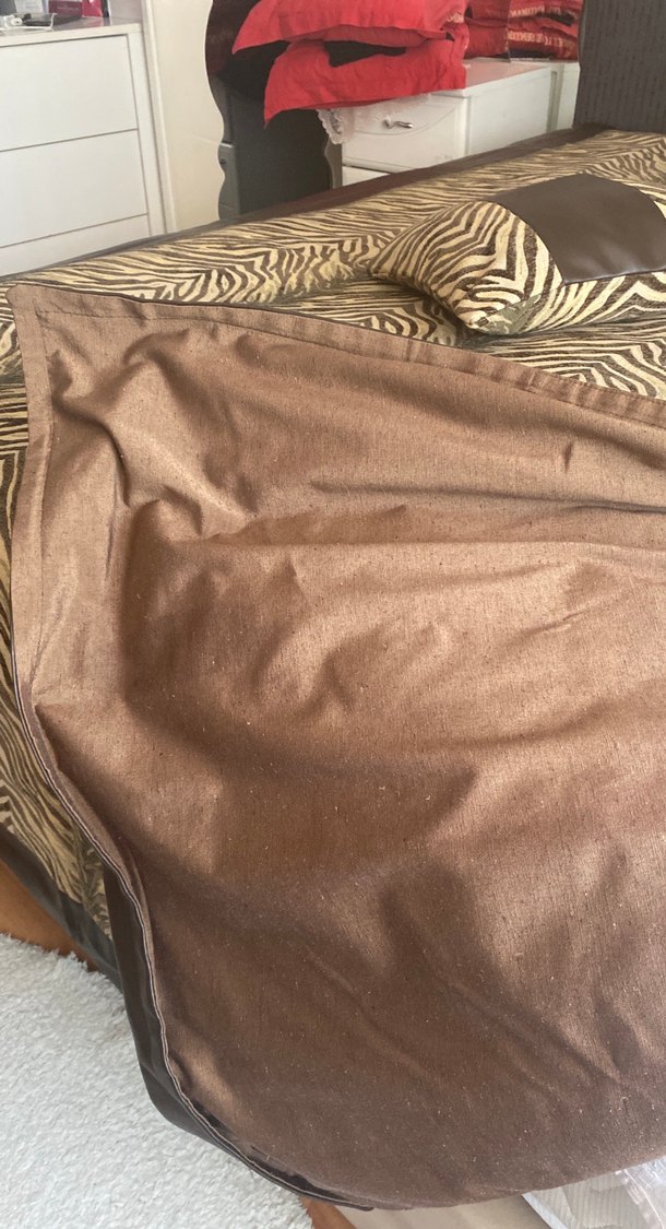 Deri Kahverengi  lopar Desenli yatak örtüsü 3yastığı var - Görsel 5