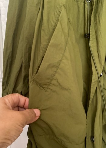 Yeşil  fermuarlı metal çıtçıt baskılı su geçirmez kumaş ince - Görsel 6