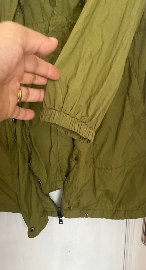 Yeşil  fermuarlı metal çıtçıt baskılı su geçirmez kumaş ince - Görsel 5