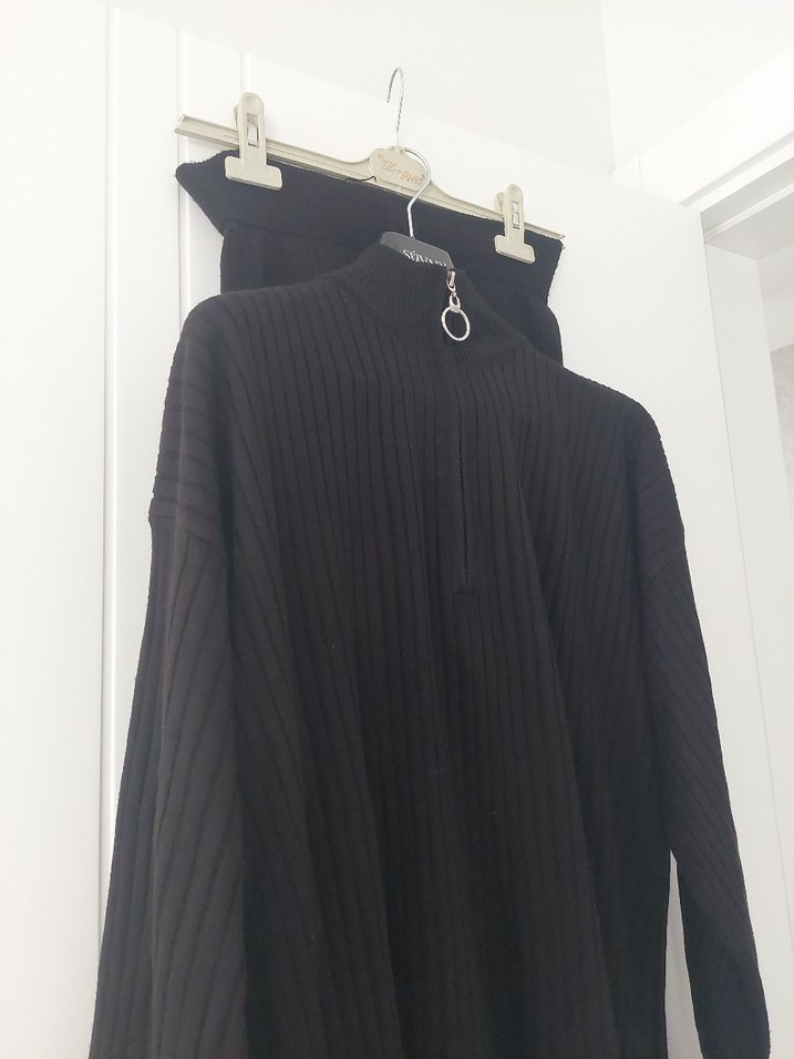 Uzun Siyah Kadın Triko takım - Görsel 3