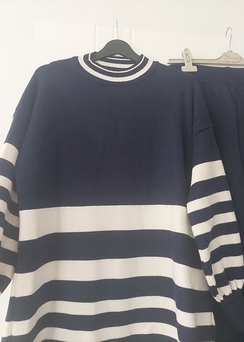 Çizgili Uzun Kollu Triko Kadın Kozaklı takim - Görsel 7