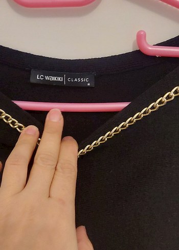 Siyah Zincir Detaylı Uzun Kollu Kadın Bluz - Görsel 3