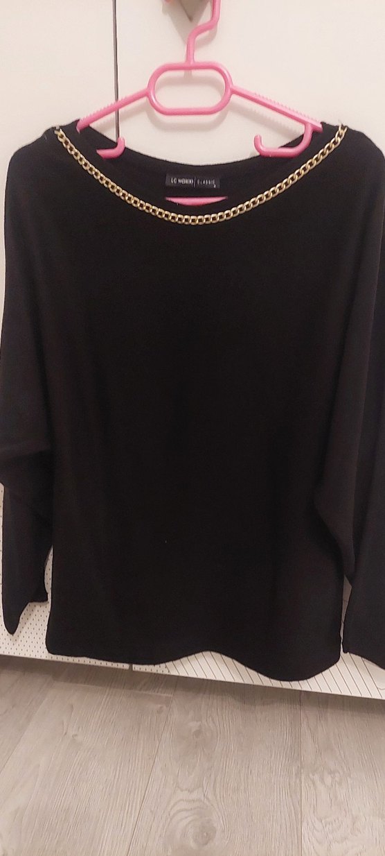 Siyah Zincir Detaylı Uzun Kollu Kadın Bluz - Görsel 4