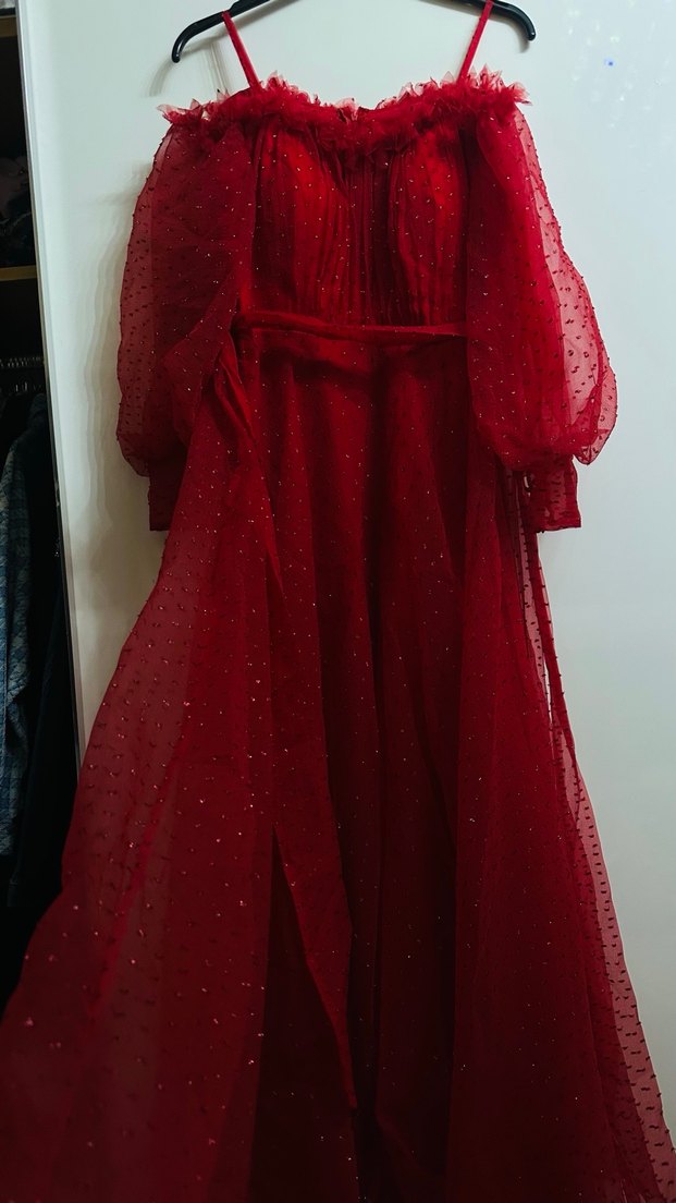 Kırmızı kına kıyafeti uzun - Görsel 4