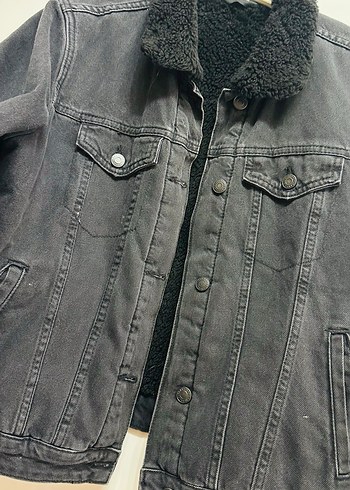 Kürk Detaylı Siyah Denim Ceket - Görsel 3