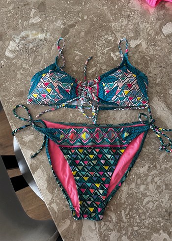 Renkli Bohem Desenli İpli Kadın Bikini