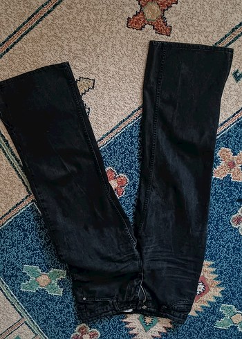 Siyah Bol Kesim Fermuarlı Midi Kot Pantolon