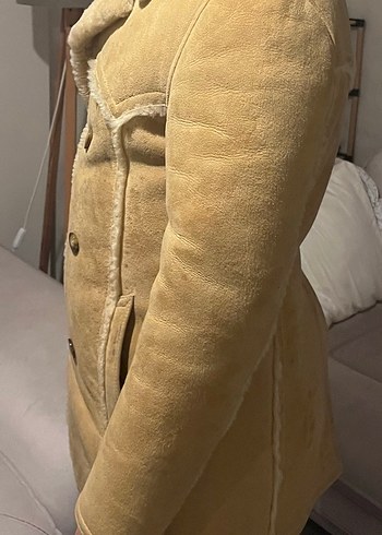 Düğmeli Bej Süet Erkek Kaban - Görsel 3