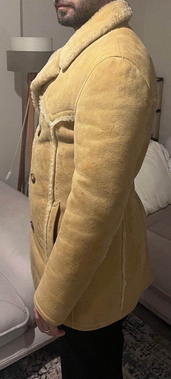 Düğmeli Bej Süet Erkek Kaban - Görsel 3